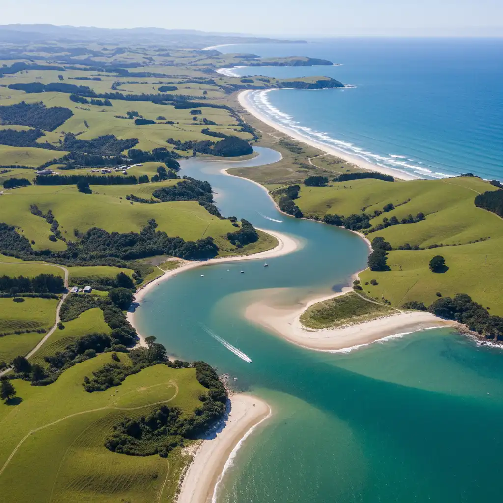 Aerial view of the Matakana Coastline and estuary