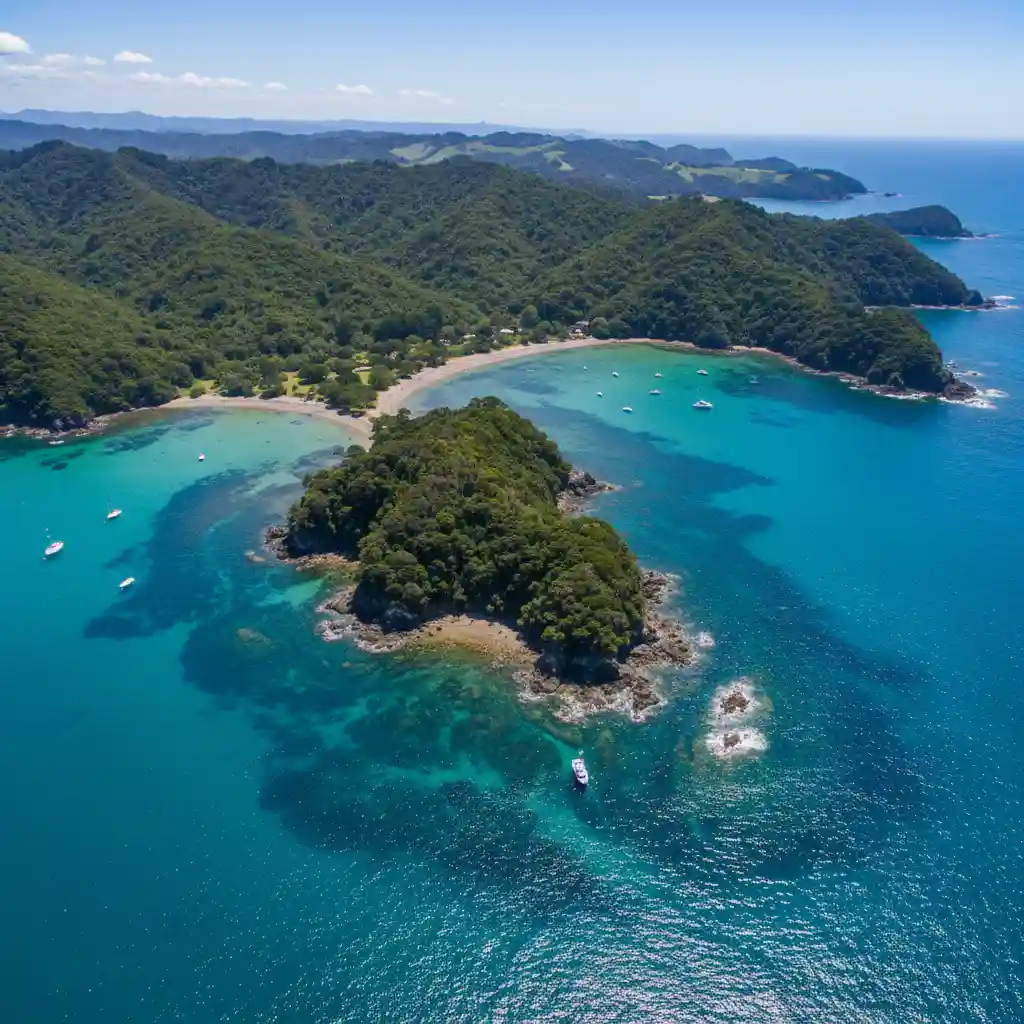Aerial view of Goat Island Marine Reserve and surrounding coastline