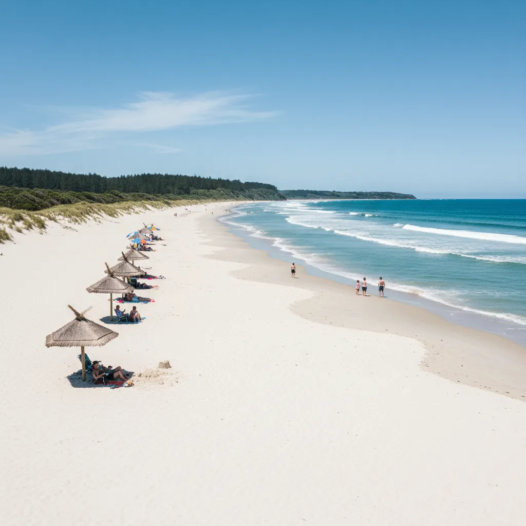 Omaha Beach white sand and surf conditions