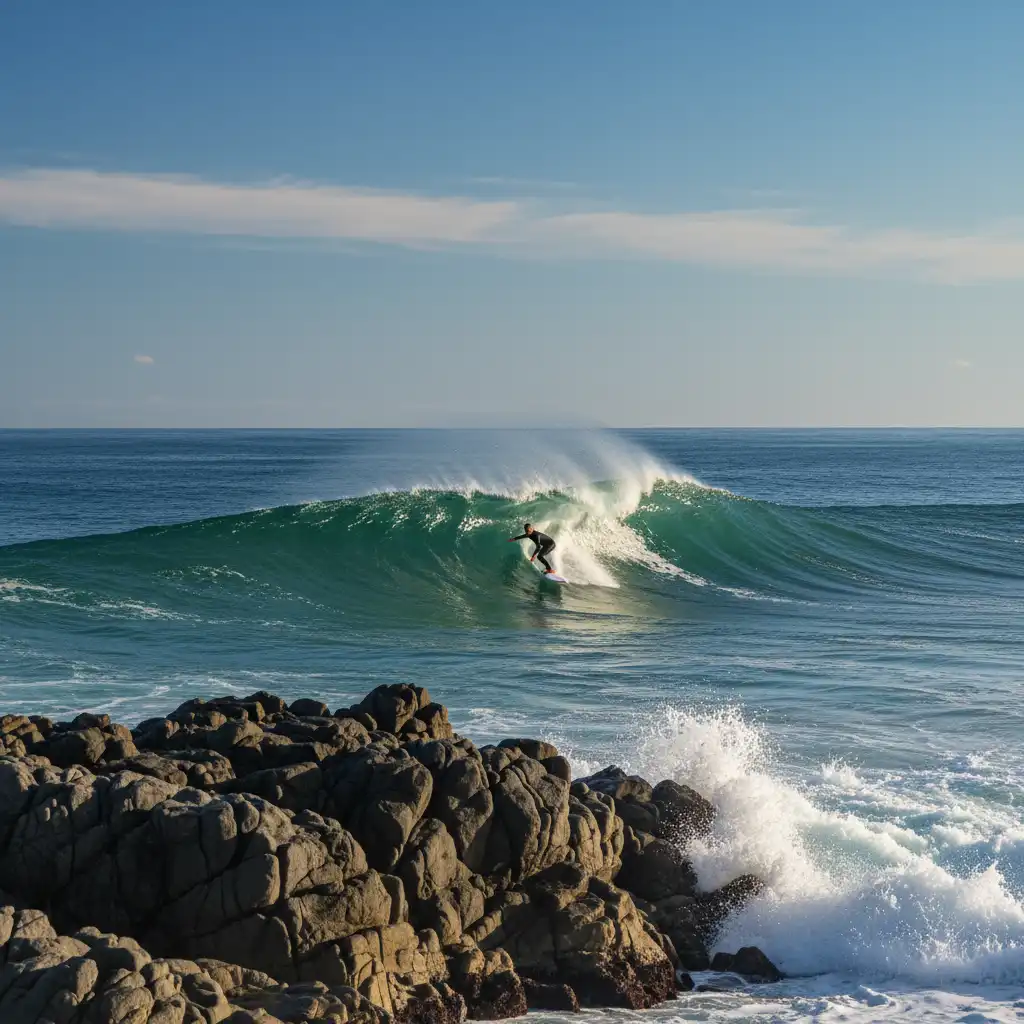 Surfer riding a clean wave at Daniels Reef right hander