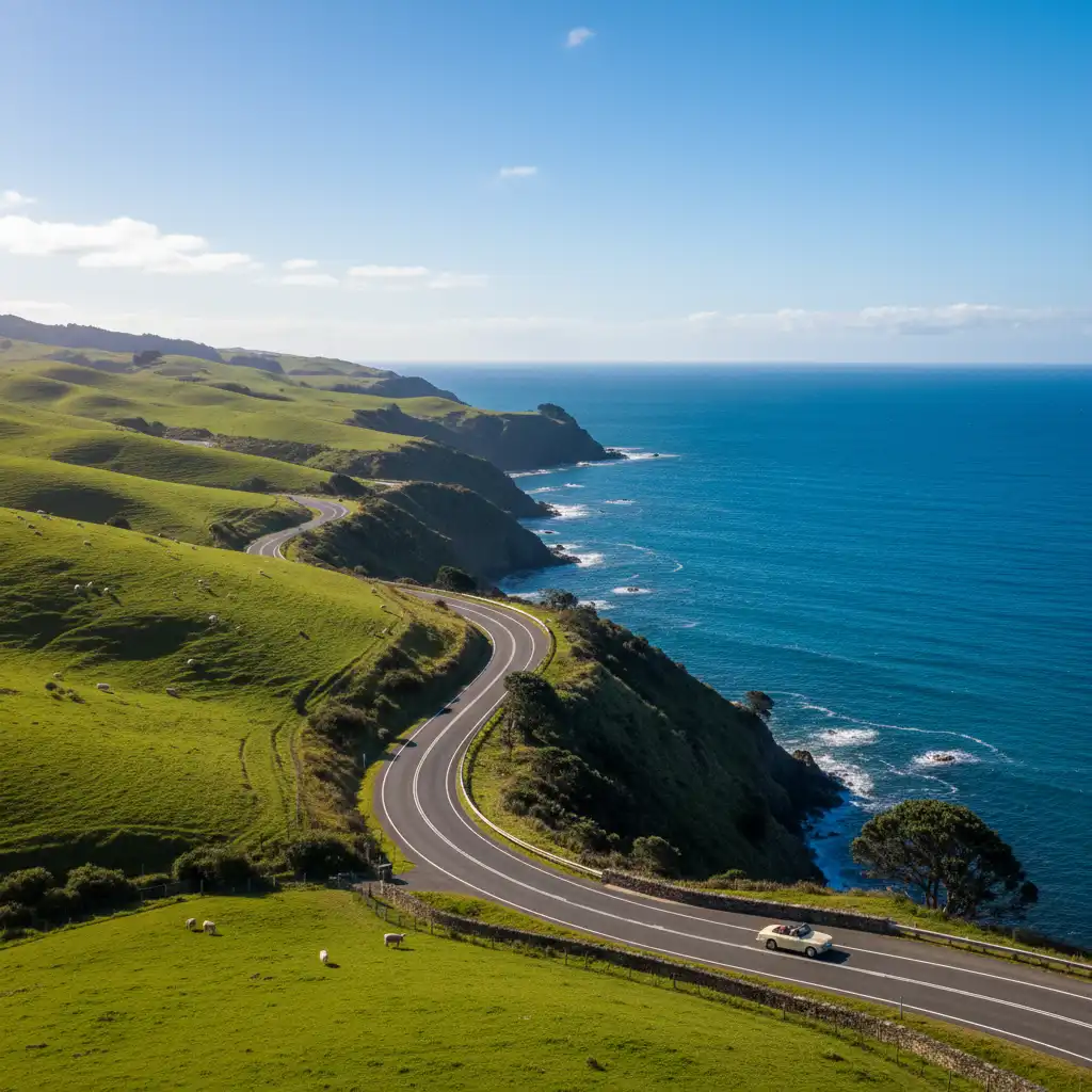 Scenic coastal drive from Matakana to Leigh