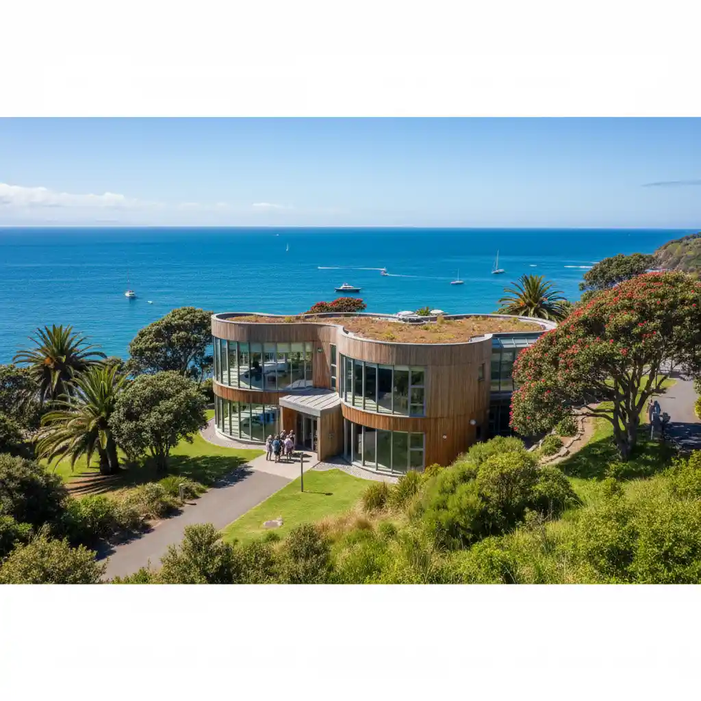 Exterior view of the Marine Discovery Centre Goat Island near the marine reserve