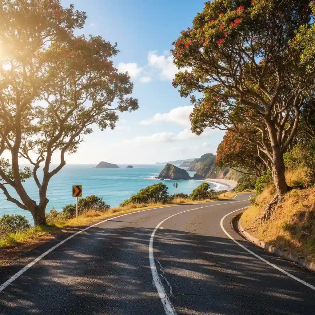 Scenic coastal drive from Auckland to Leigh with ocean views
