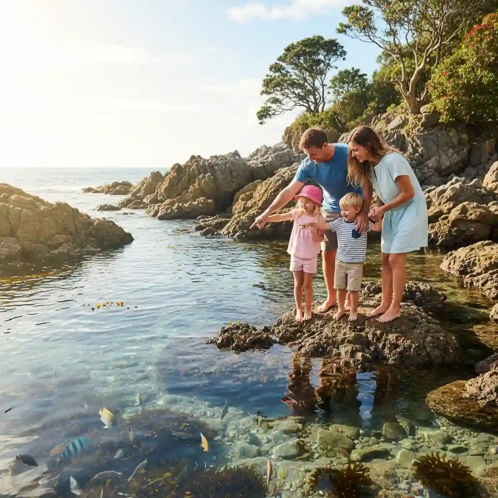 Family exploring the shoreline at Goat Island Marine Reserve