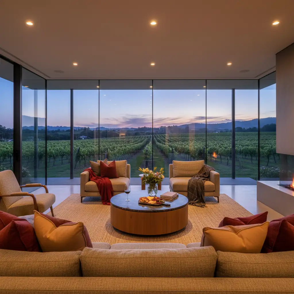 Luxury vineyard villa interior in Matakana