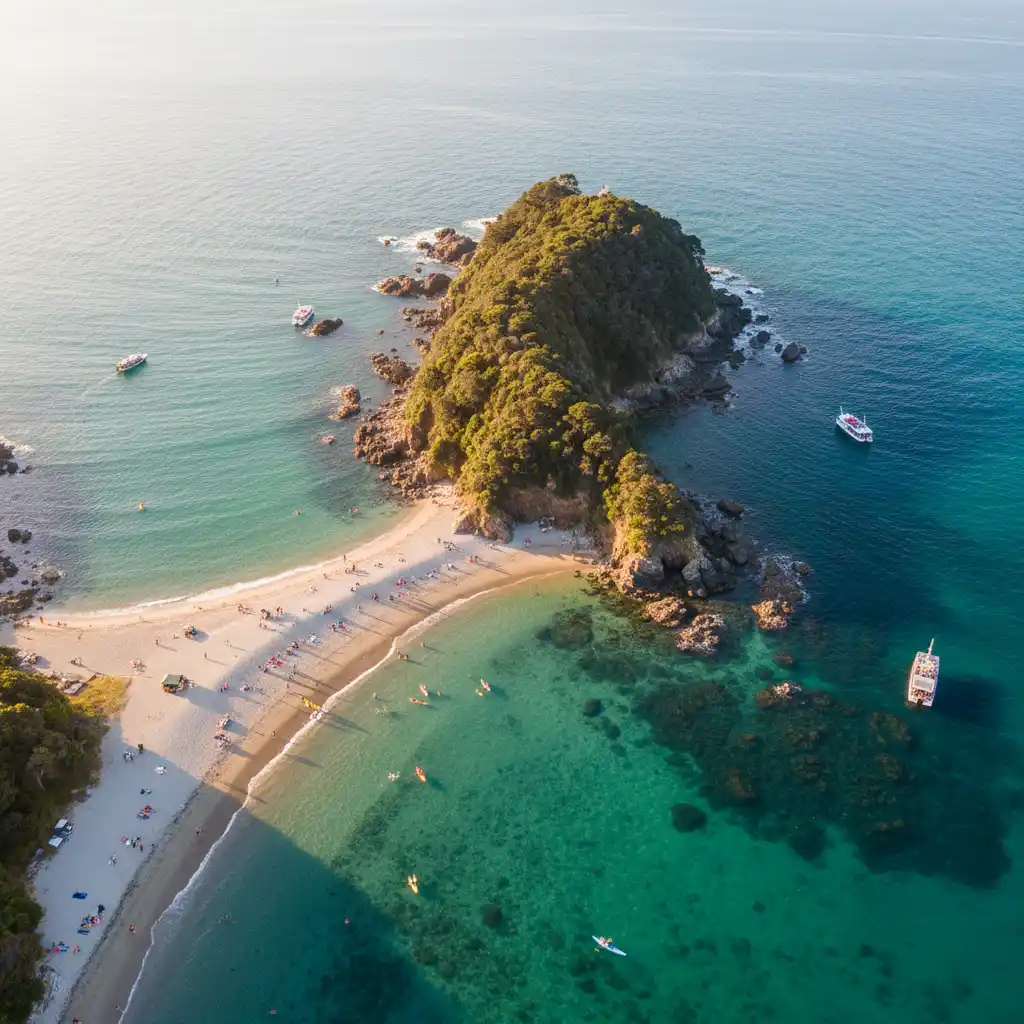 Aerial view of Goat Island Marine Reserve and Te Hāwere-a-Maki island