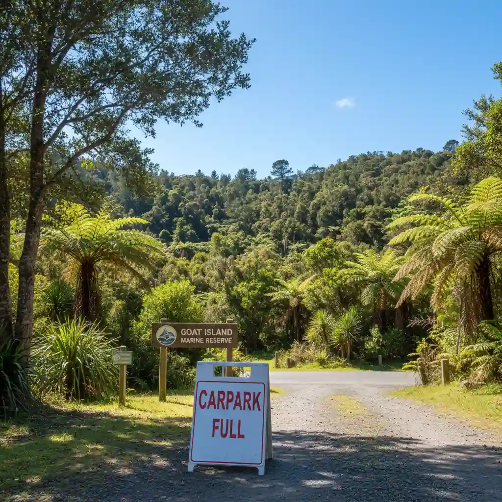 Goat Island Marine Reserve entrance showing Carpark Full sign