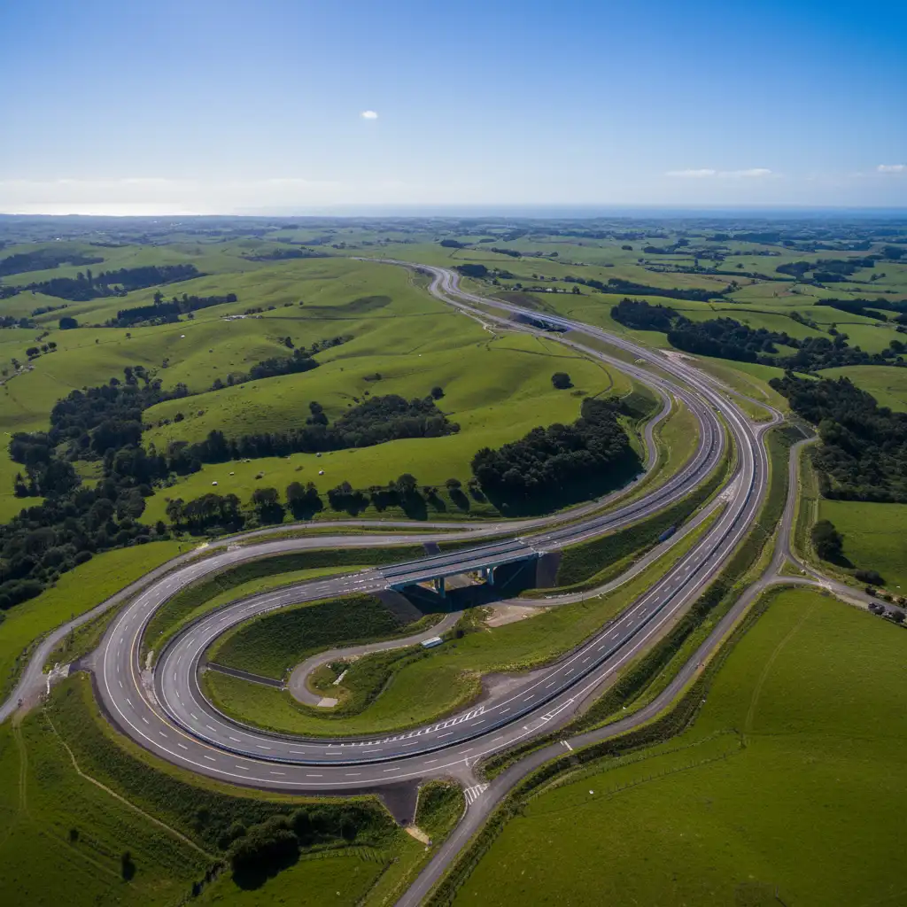 Aerial view of the Ara Tūhono Pūhoi to Warkworth motorway extension