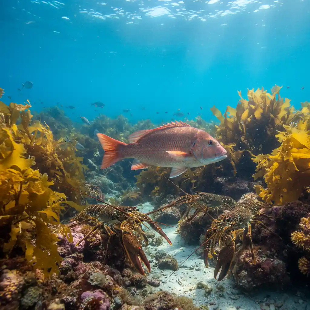 Protected marine life including snapper and crayfish at Goat Island