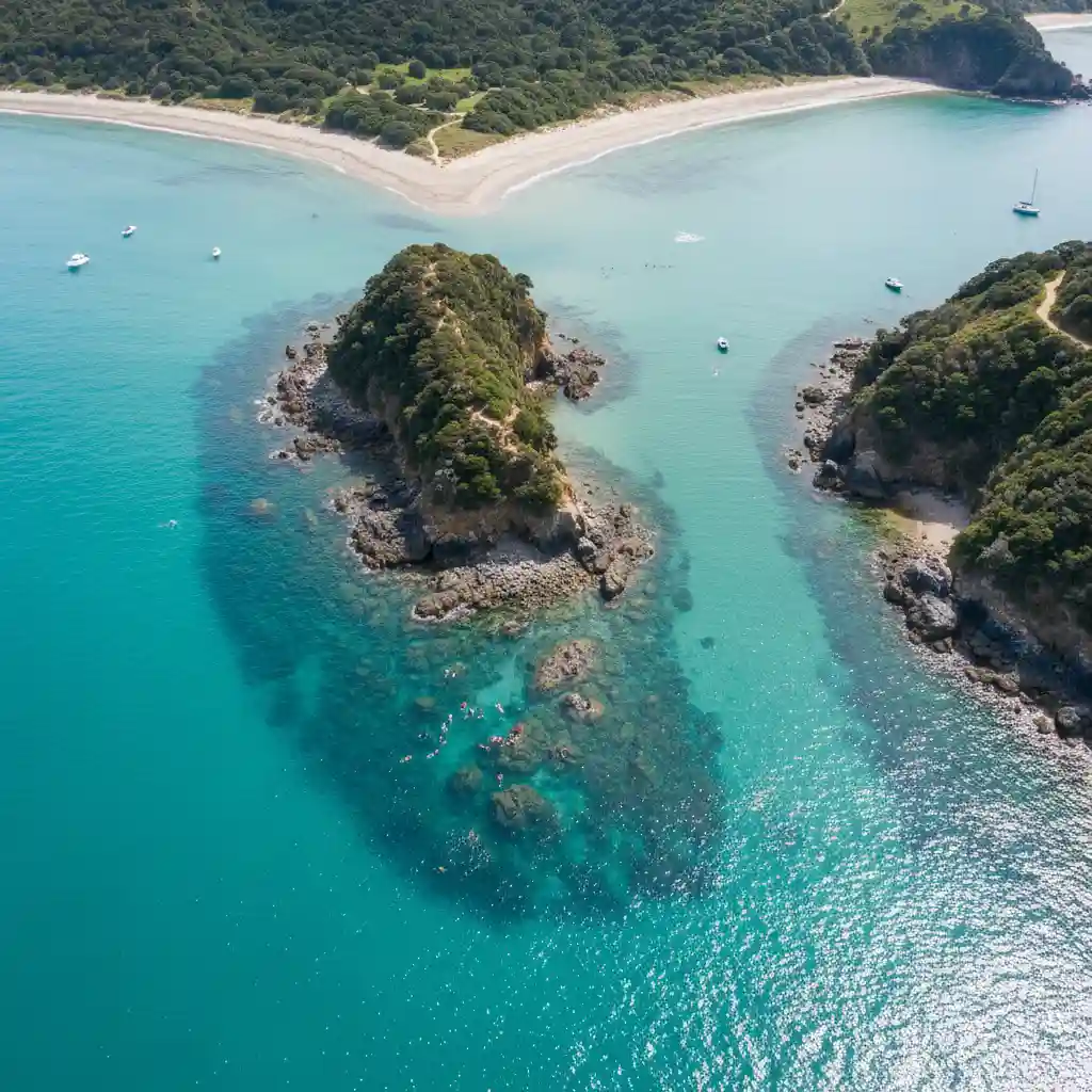 Aerial view of Goat Island Marine Reserve and beach