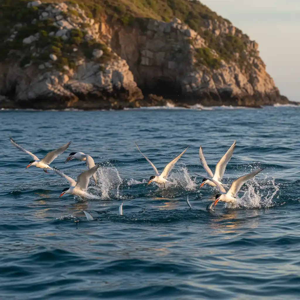 White-fronted Terns diving for fish at Cape Rodney-Okakari Point Marine Reserve