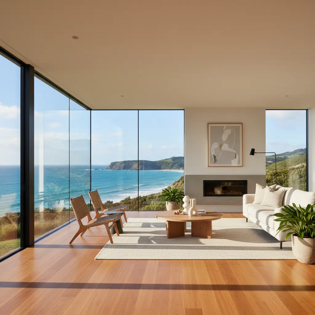 Luxury accommodation Leigh NZ interior with sea views