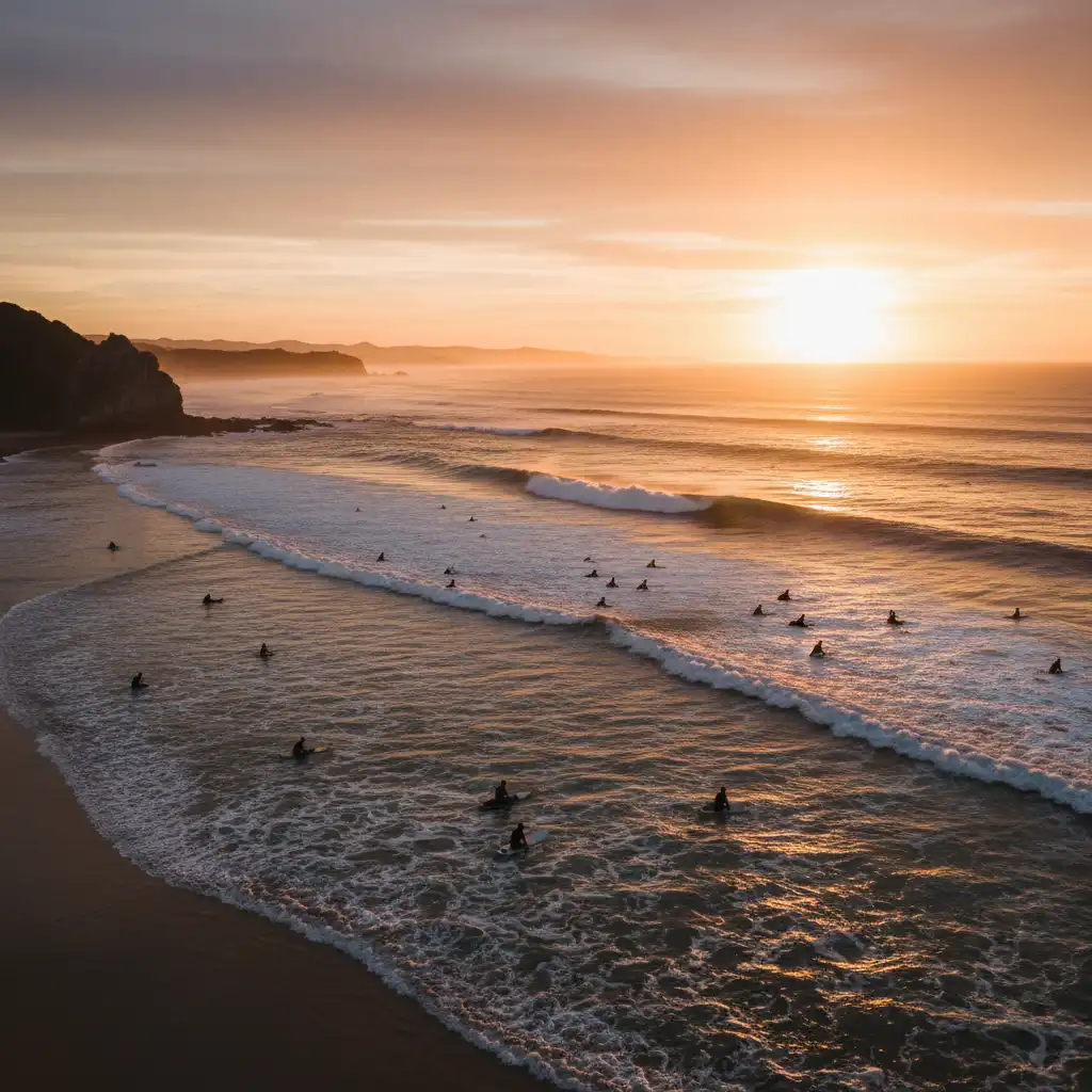 Lineup of waves at Daniels Reef Leigh during golden hour