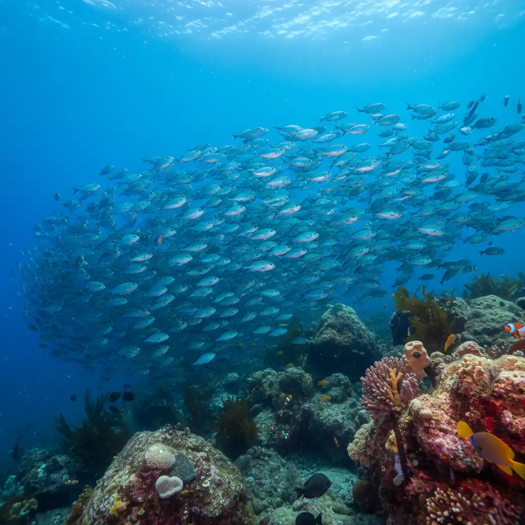 School of Blue Maomao fish at Goat Island