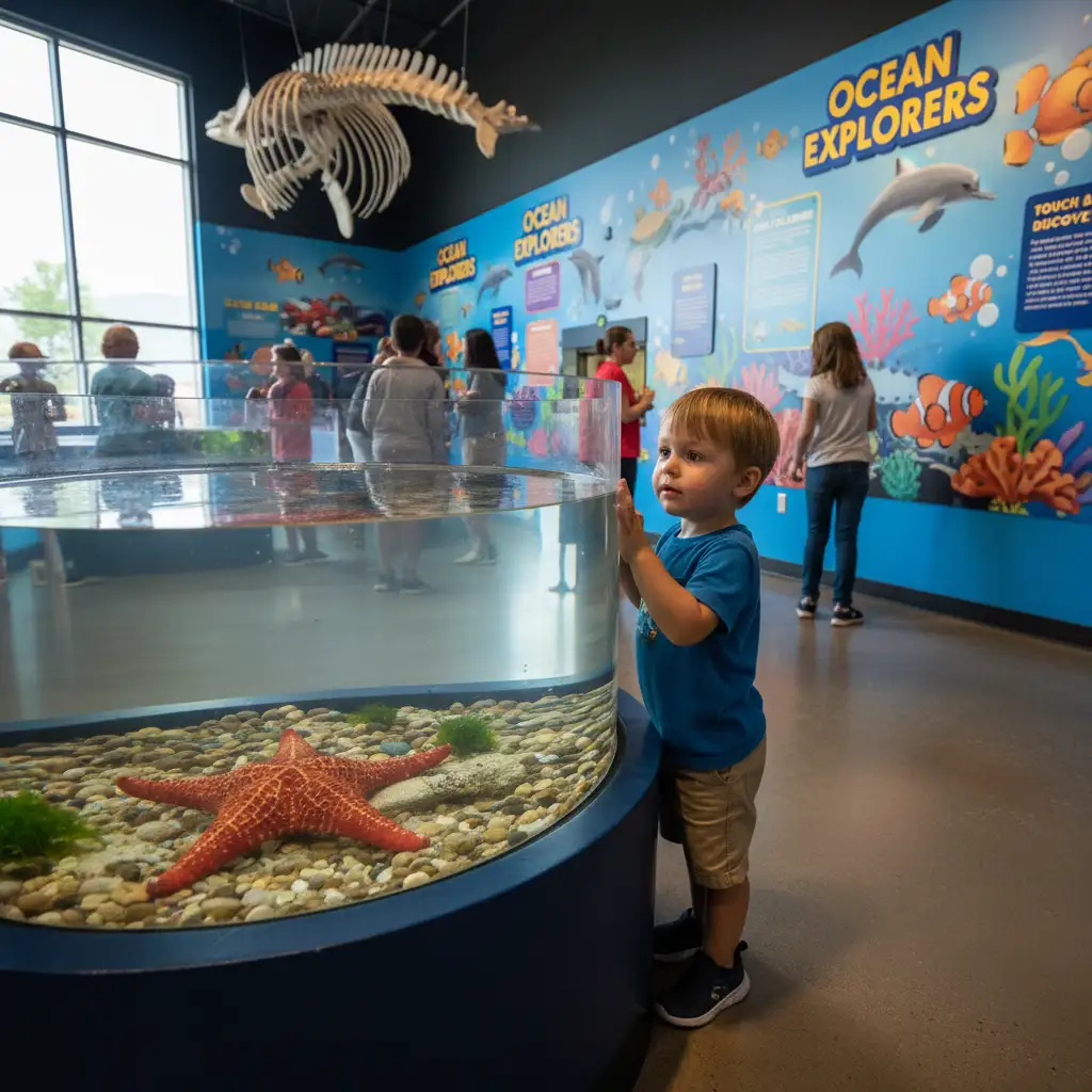 Interior of the Goat Island Marine Discovery Centre with interactive exhibits