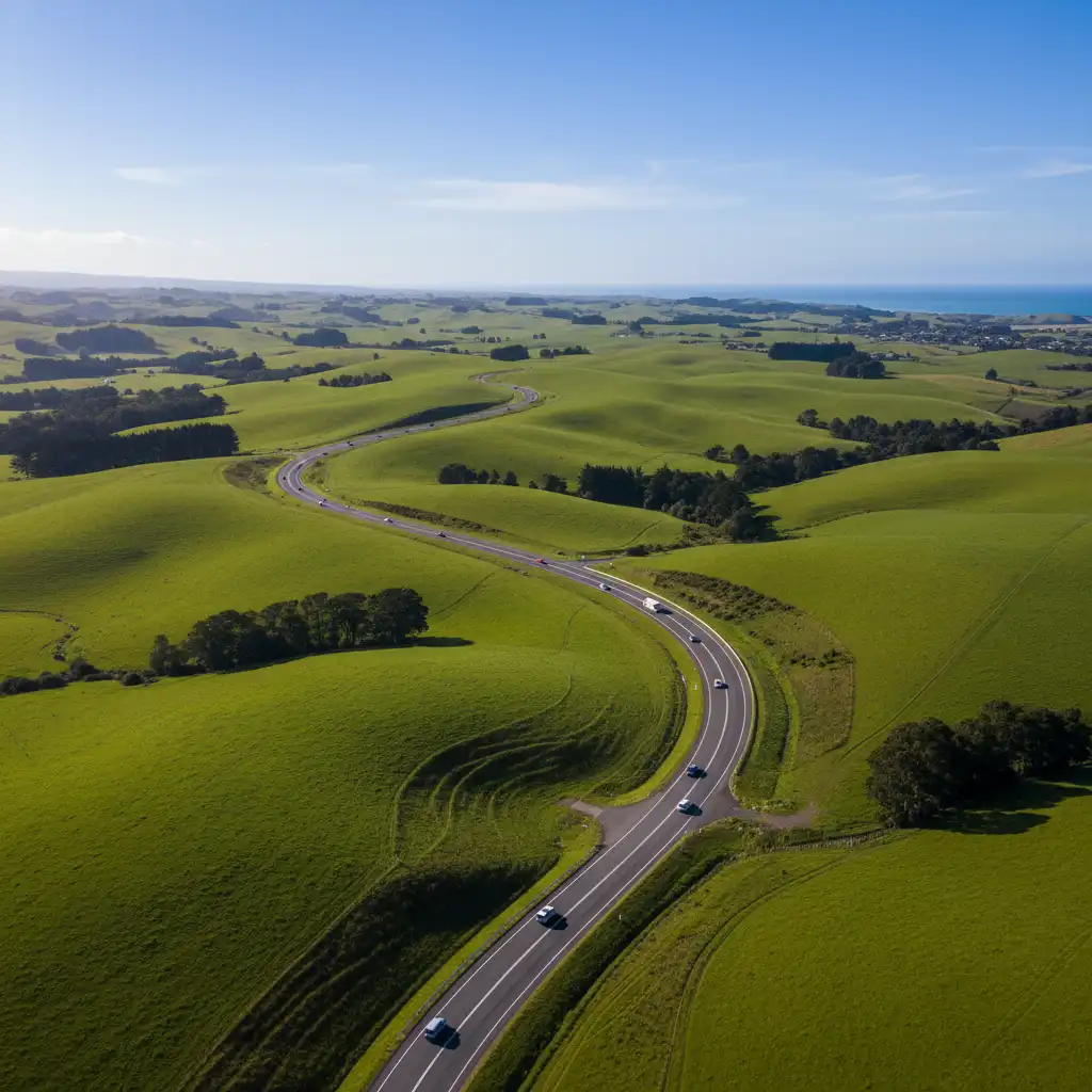 Aerial view of the Matakana Link Road route to Leigh
