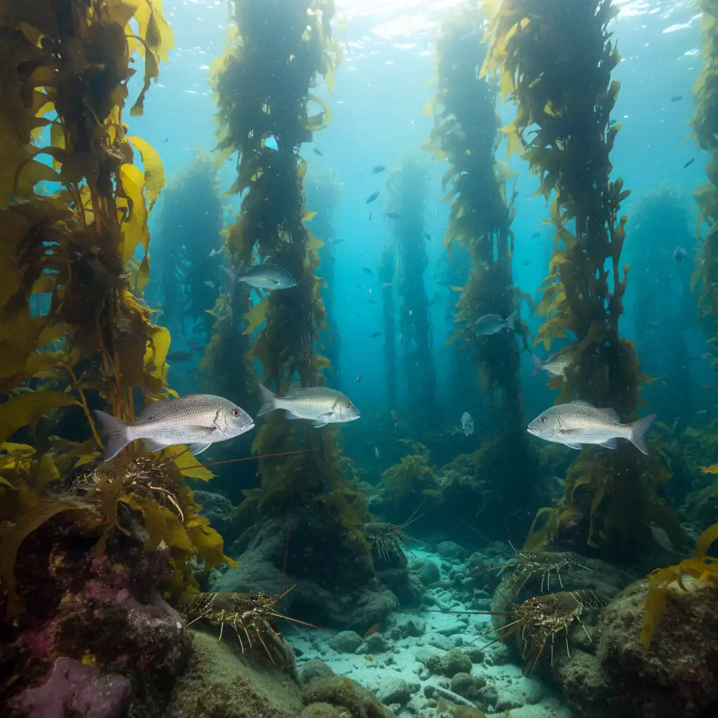 Underwater kelp forest ecosystem in New Zealand
