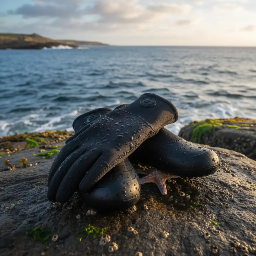 Neoprene gloves and booties for cold water snorkeling