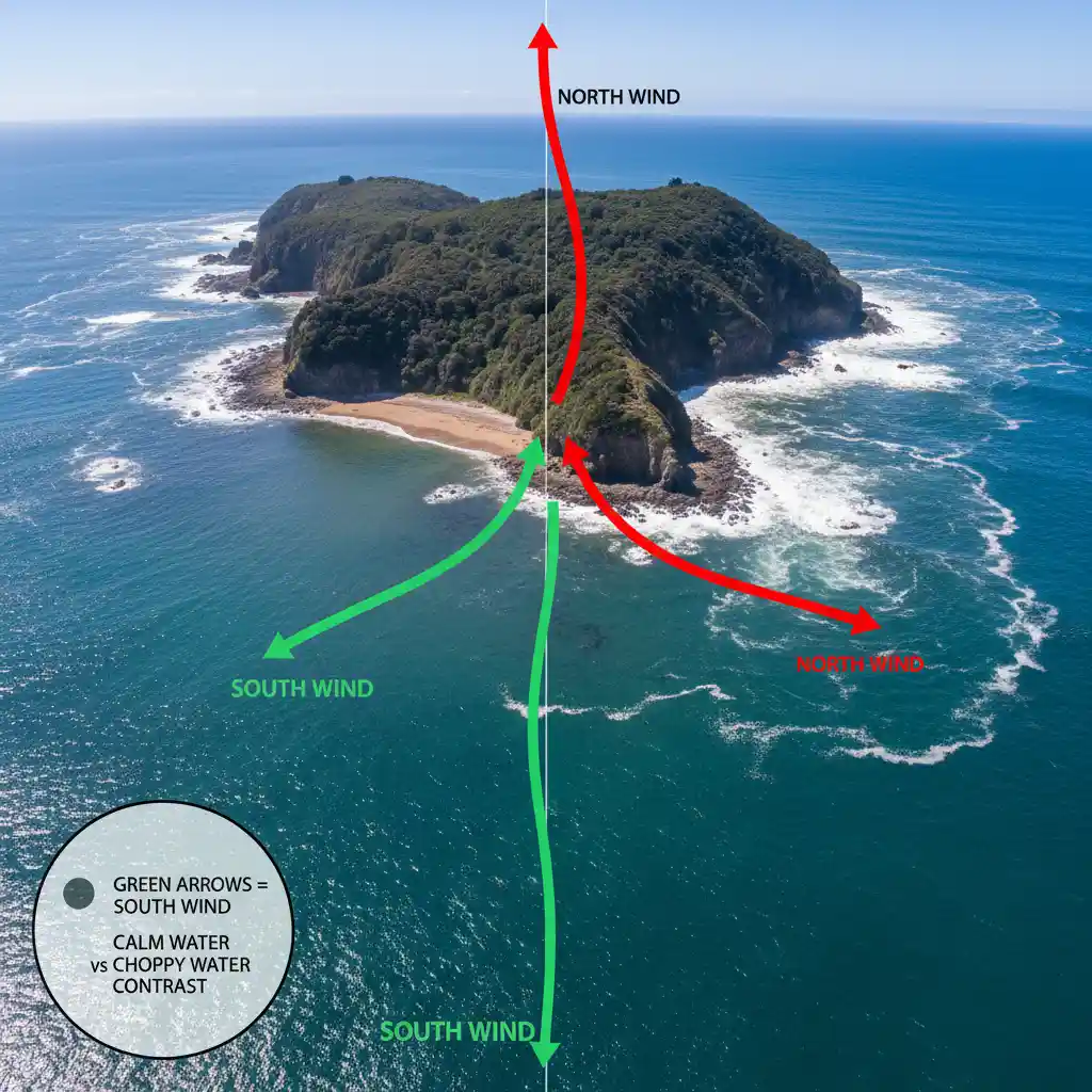 Wind direction guide for Goat Island visibility