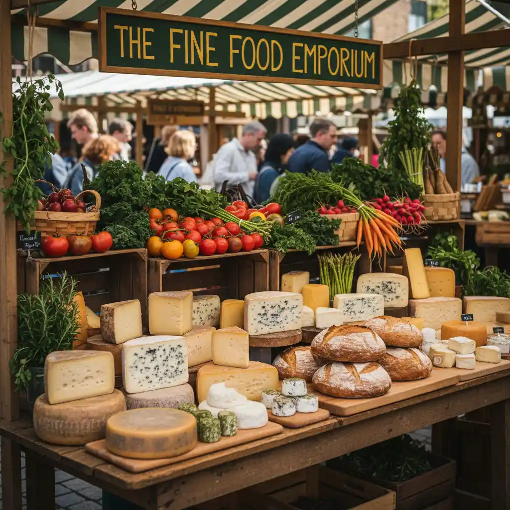 Artisan cheese and fresh produce display at Matakana Market