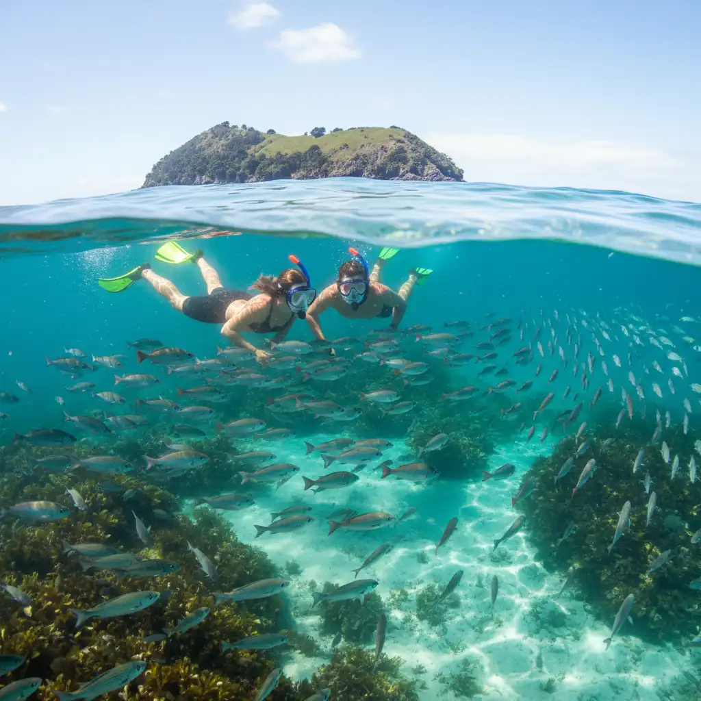 Couple snorkeling at Goat Island Marine Reserve