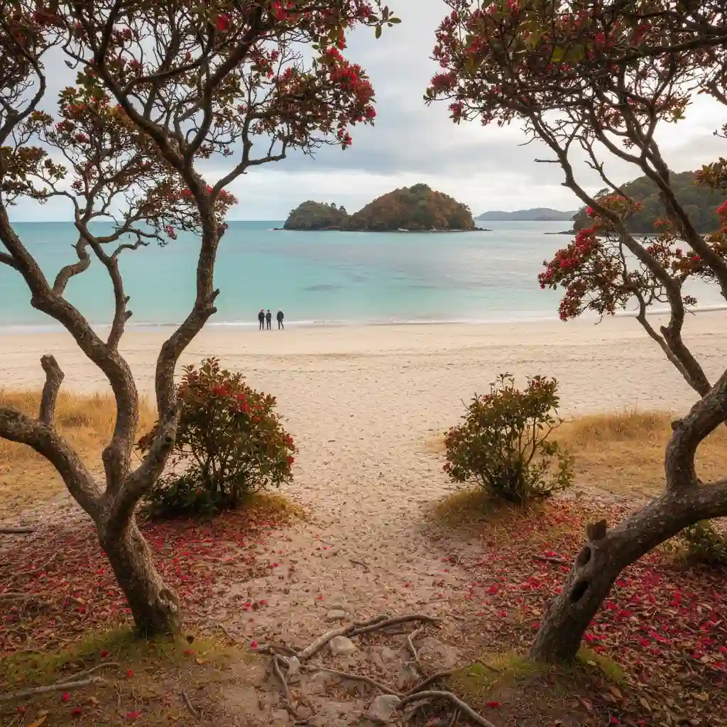 Peaceful and uncrowded beach at Goat Island during the autumn shoulder season
