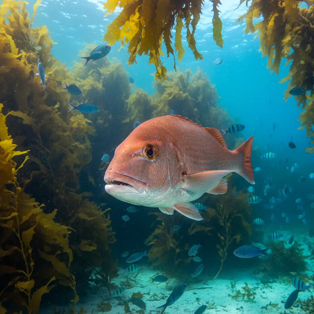 Large snapper and marine life underwater at Goat Island