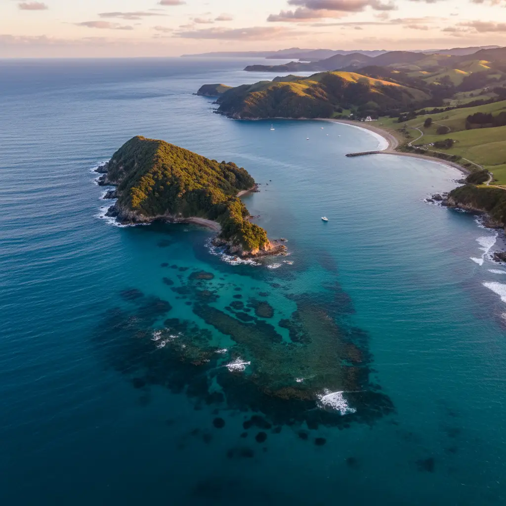 Aerial view of calm water at Goat Island Marine Reserve