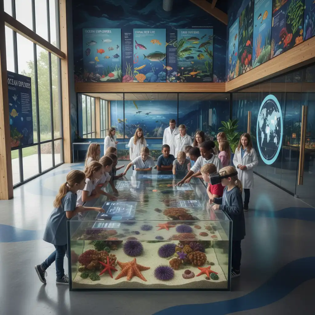 Students engaging with marine life at the Goat Island Marine Discovery Centre