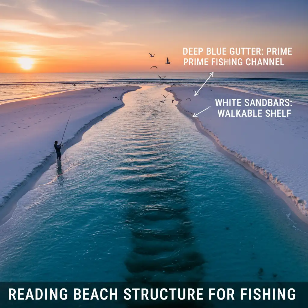 Reading beach gutters and rips for fishing spots
