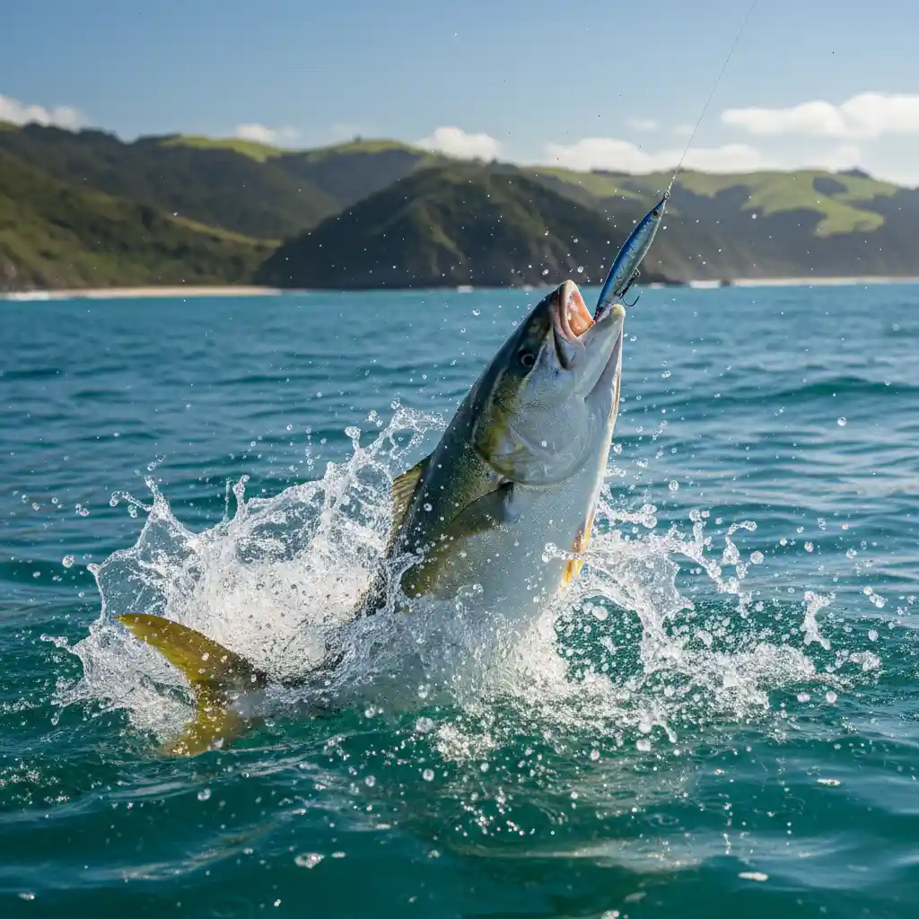 Yellowtail Kingfish fighting on the line during summer