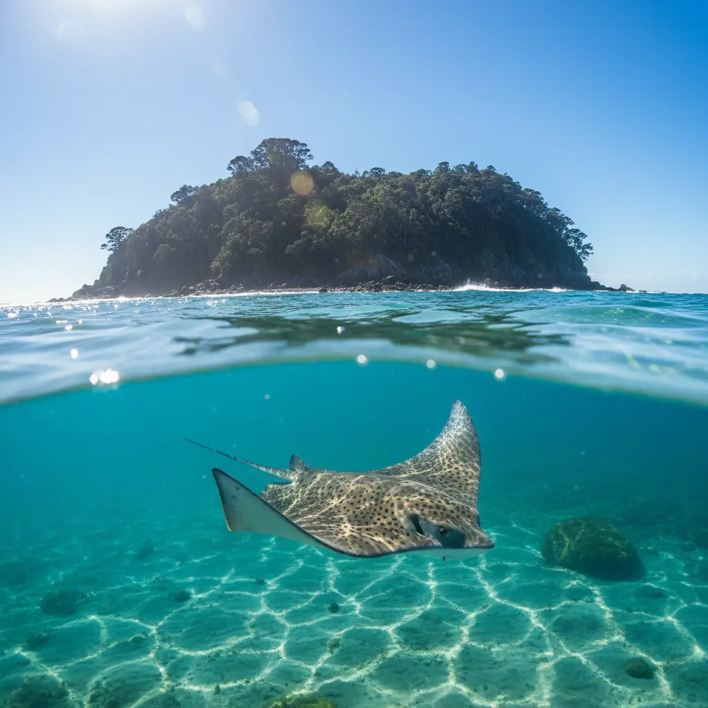 Eagle Ray swimming near the surface at Goat Island Marine Reserve