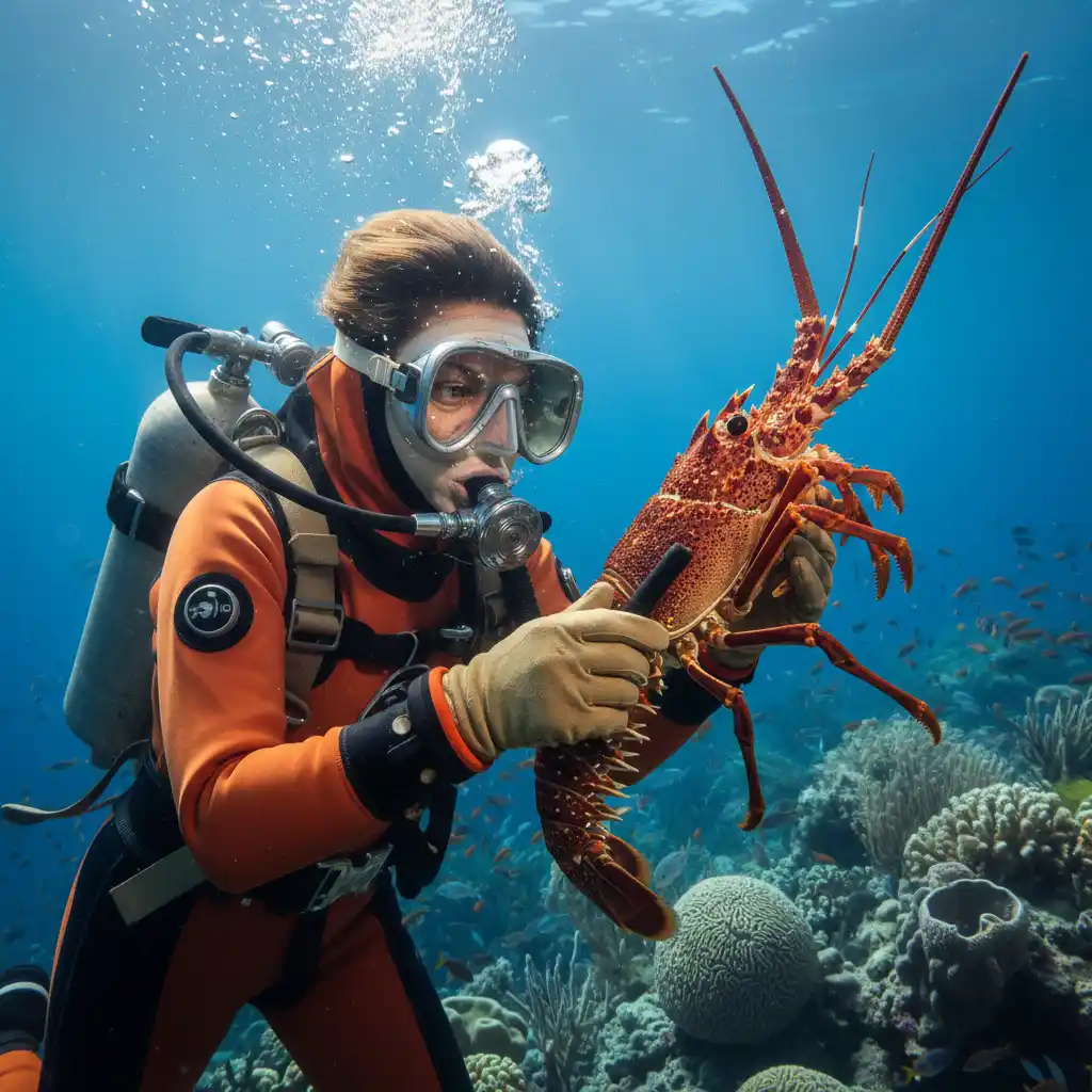 Marine biologist examining marine life underwater