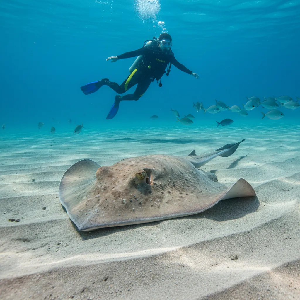 Large stingray on the ocean floor at Goat Island