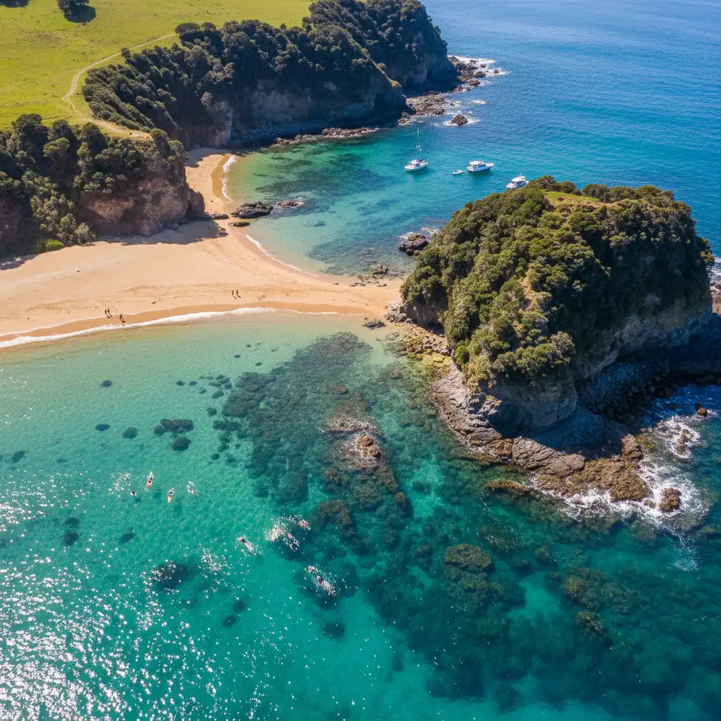 Aerial view of Goat Island Marine Reserve and Te Hāwere-a-Maki