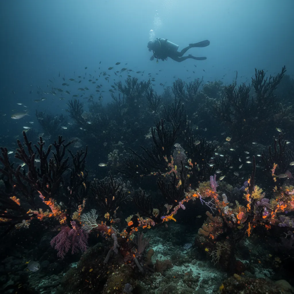 Black coral trees in Fiordland National Park underwater