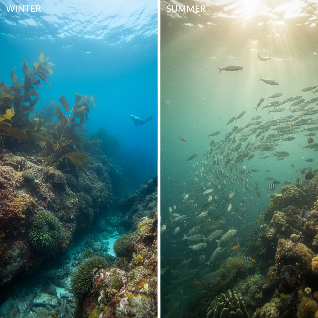 Comparison of underwater visibility at Goat Island Marine Reserve during winter and summer seasons