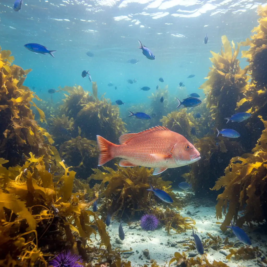 Snapper and Blue Maomao swimming in the Cape Rodney-Okakari Point Marine Reserve