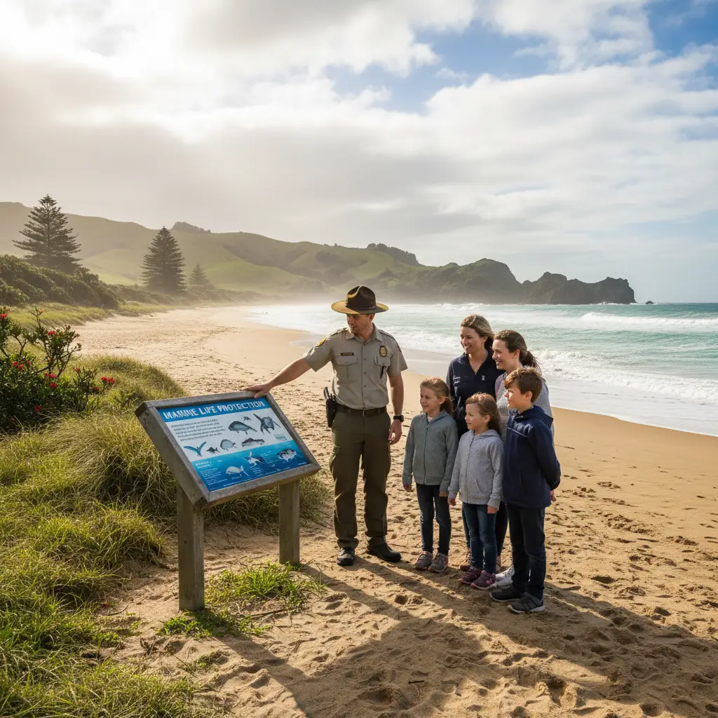 DOC Ranger educating visitors on marine reserve rules