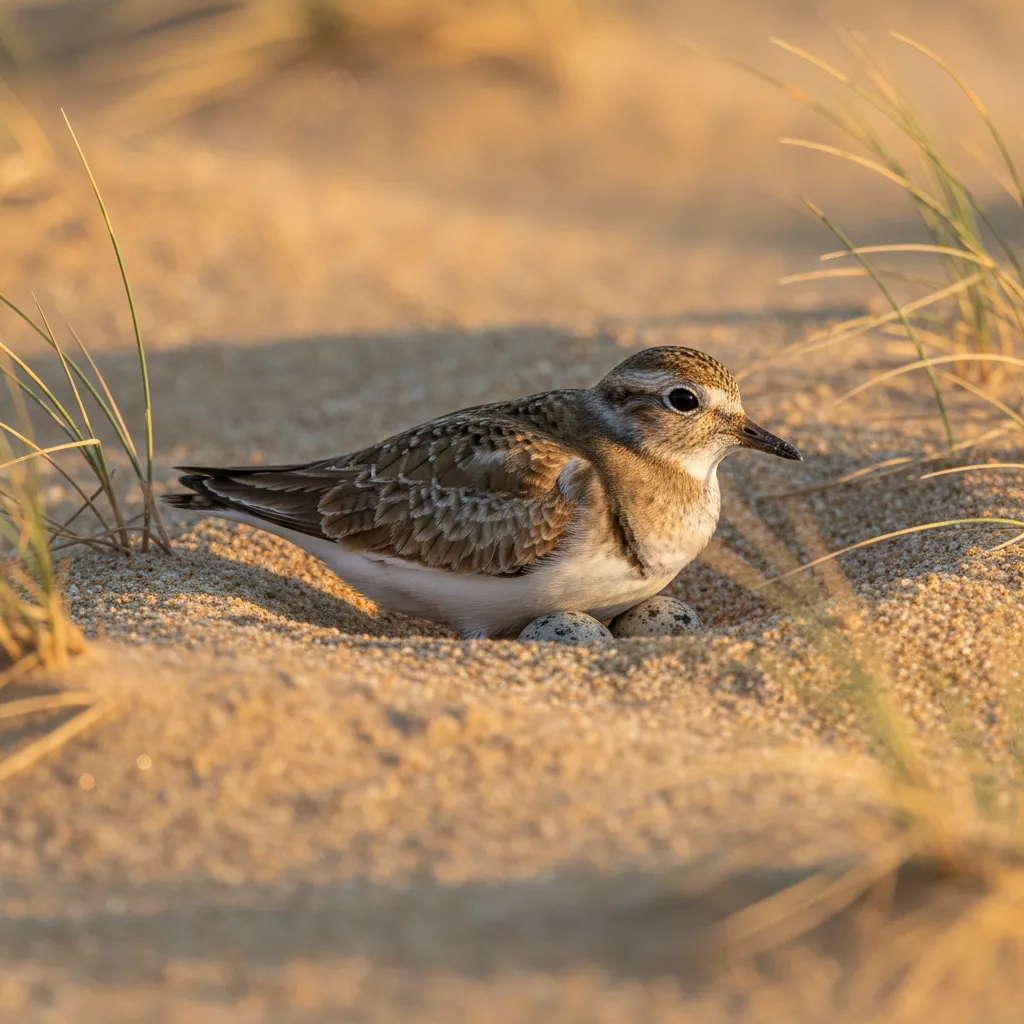 A New Zealand Dotterel camouflaged in sand dunes near a marine reserve boundary