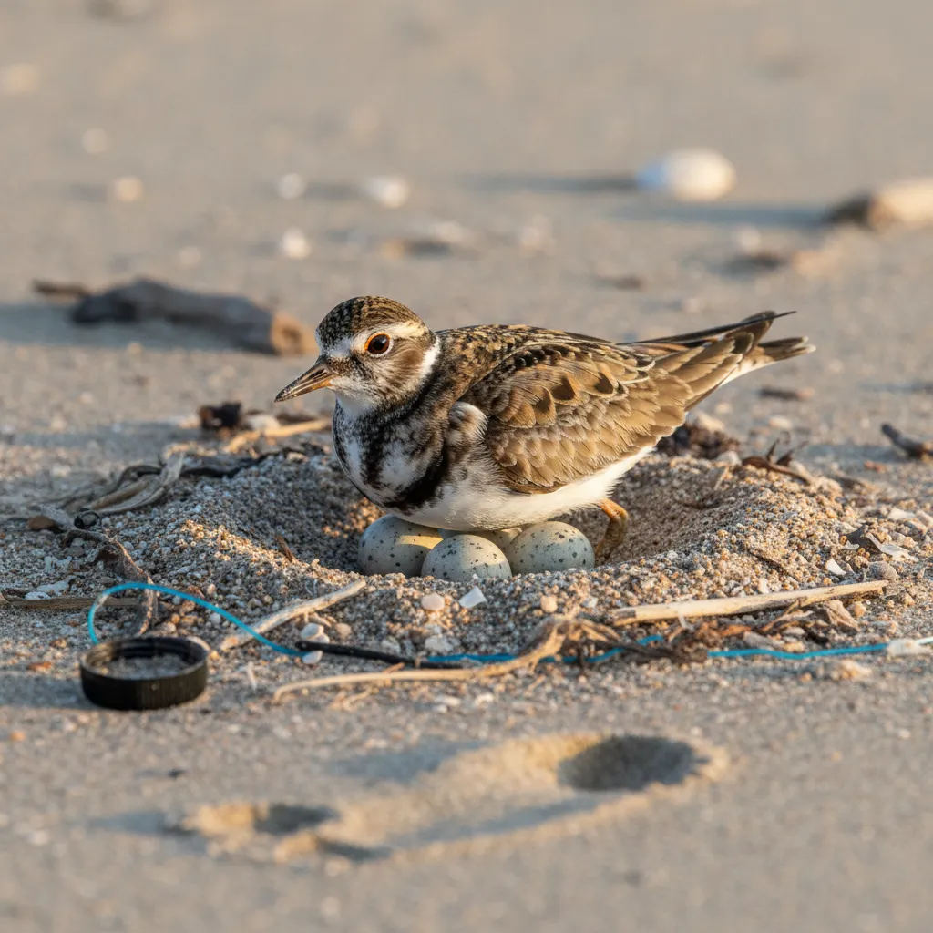A New Zealand Dotterel nesting in the sand, camouflaged