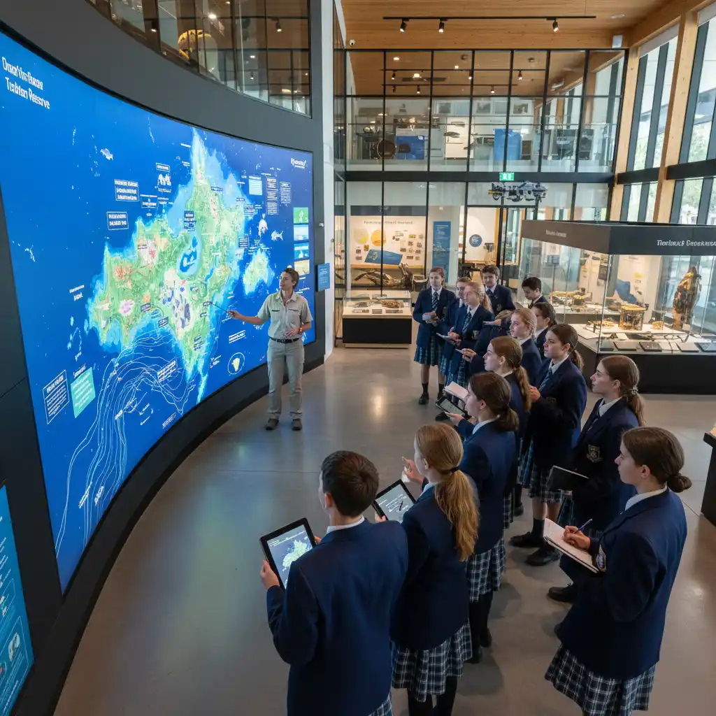 Students learning about marine conservation at the Discovery Centre
