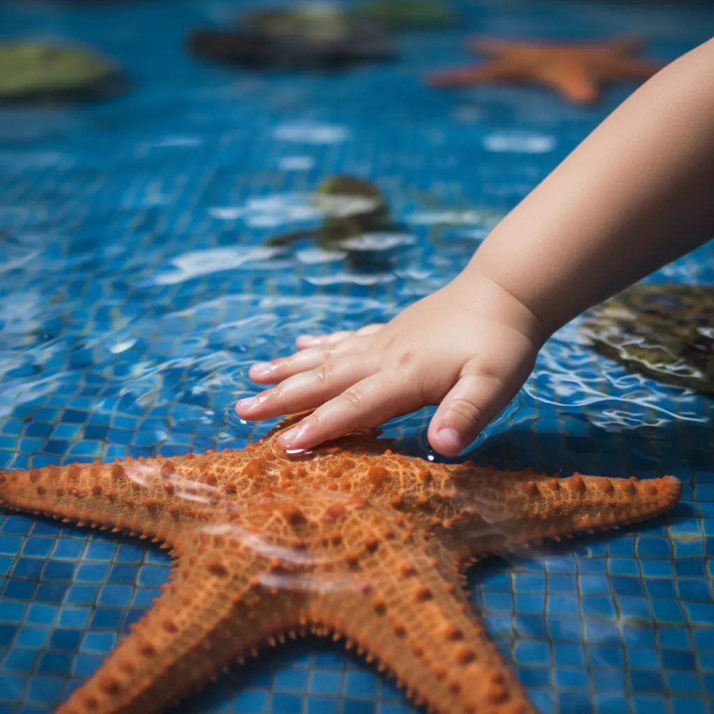 Close up of a hands-on touch tank experience with a starfish