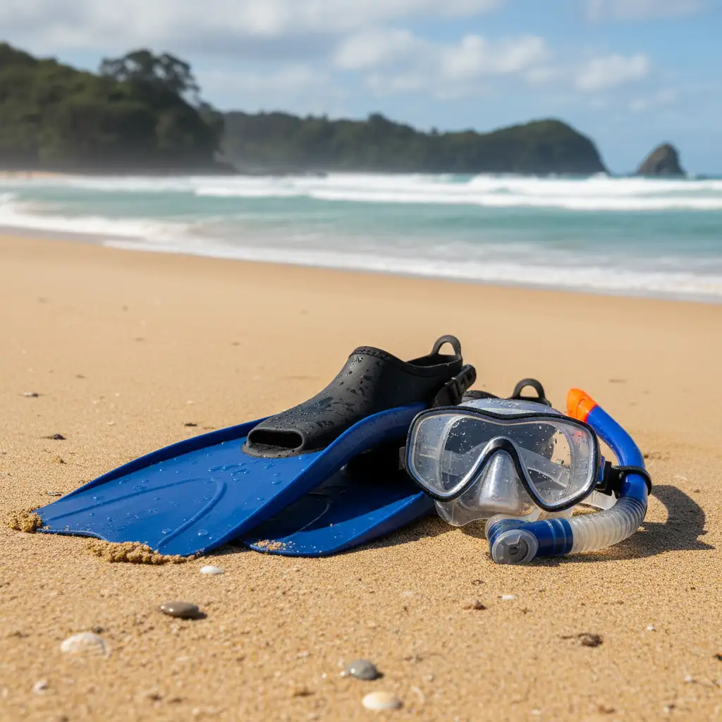 Open heel fins and booties for New Zealand snorkeling