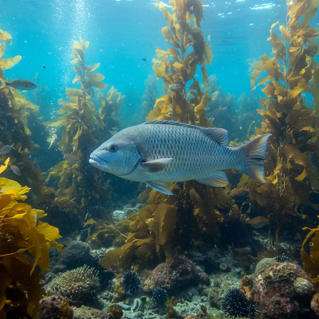 Clear winter visibility underwater at Goat Island