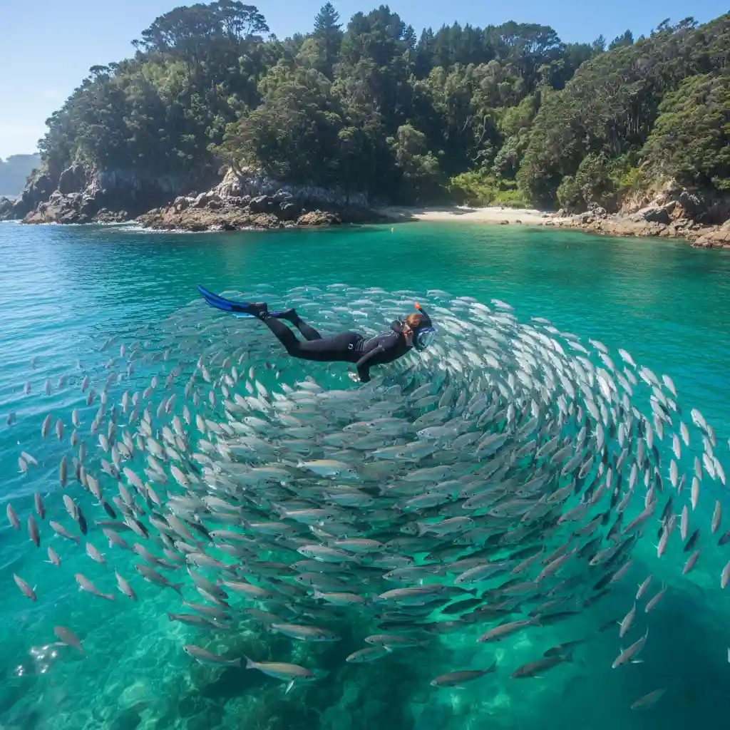 Snorkeling with large snapper at Goat Island Marine Reserve