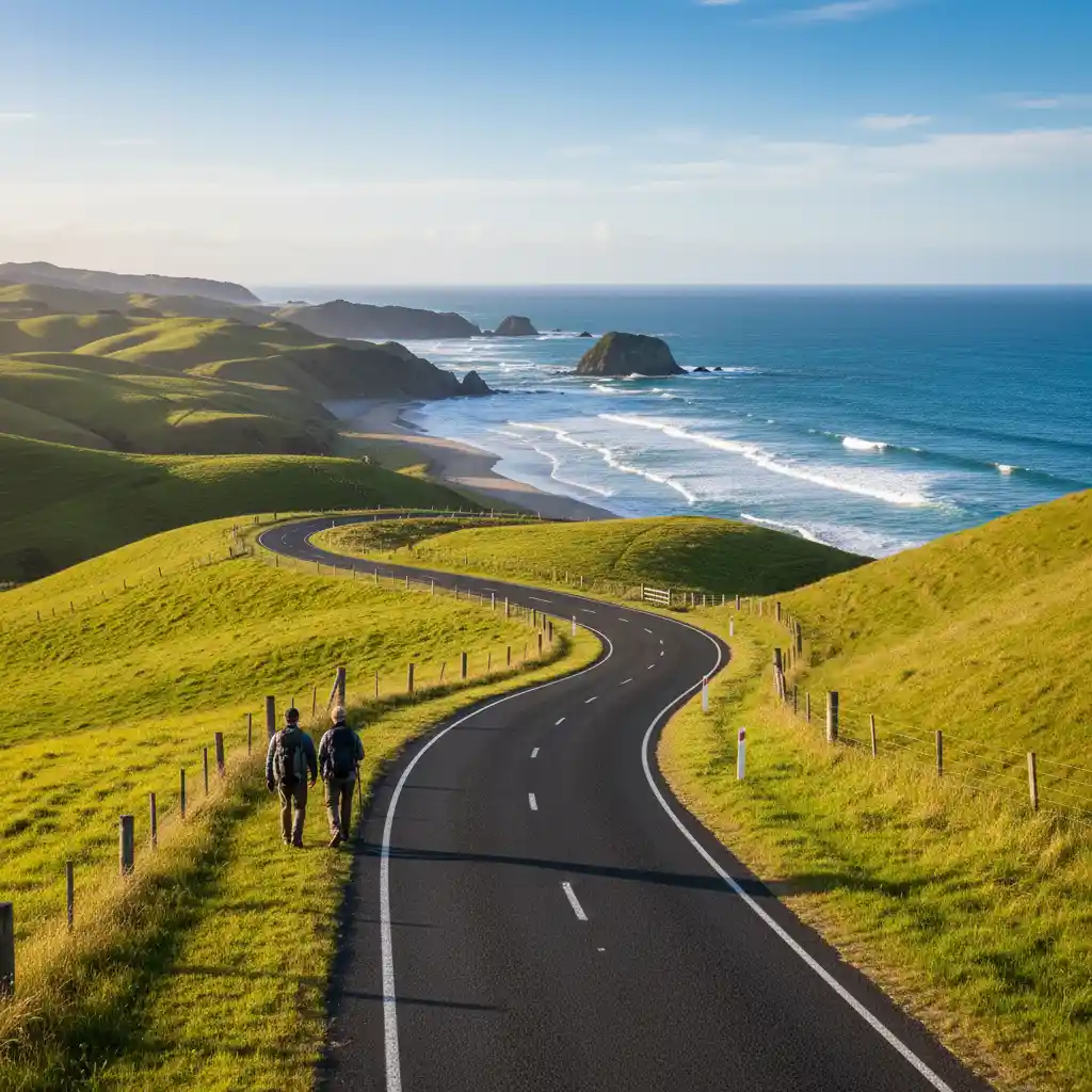 Walking route along Goat Island Road towards the marine reserve