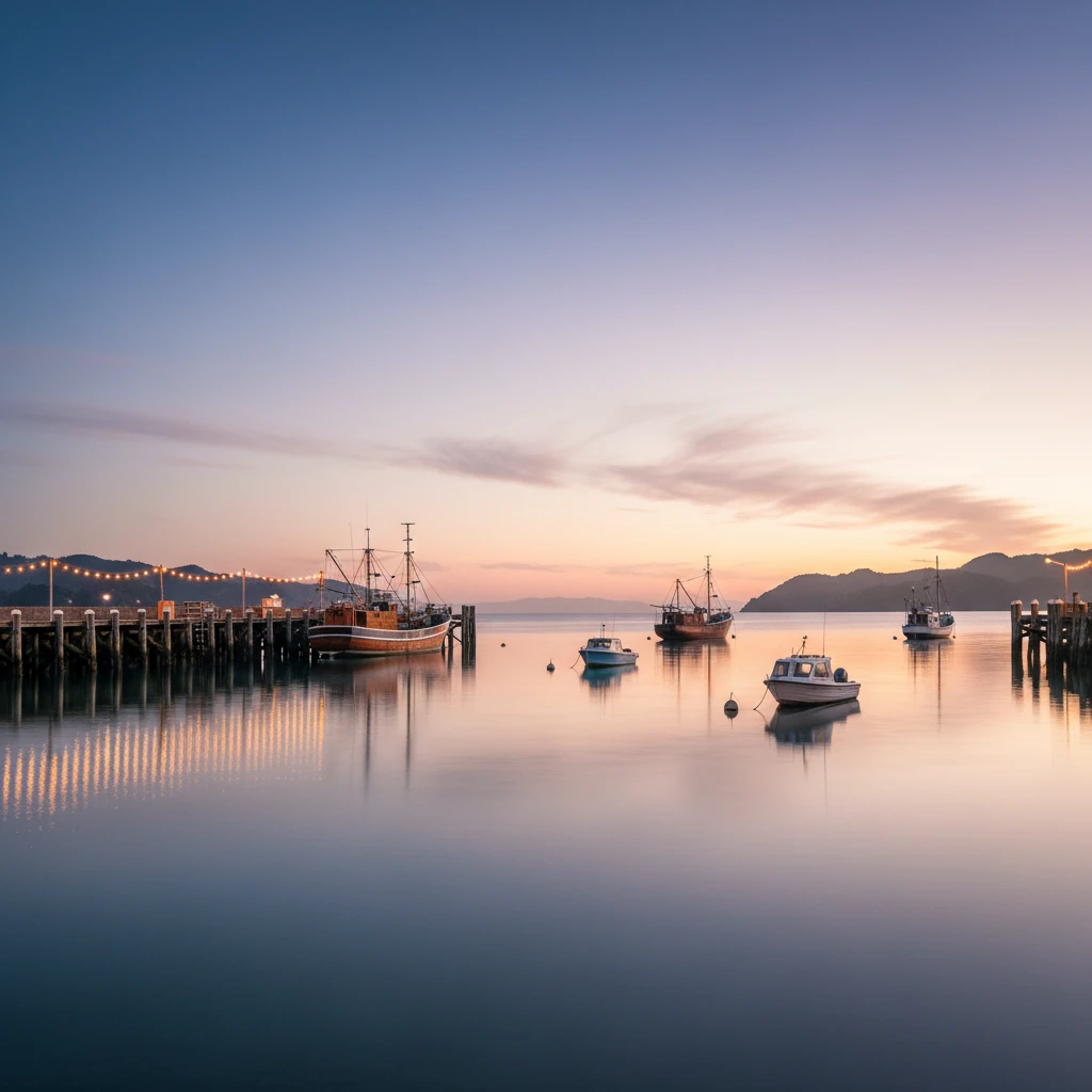 Leigh Harbour fishing boats at dusk