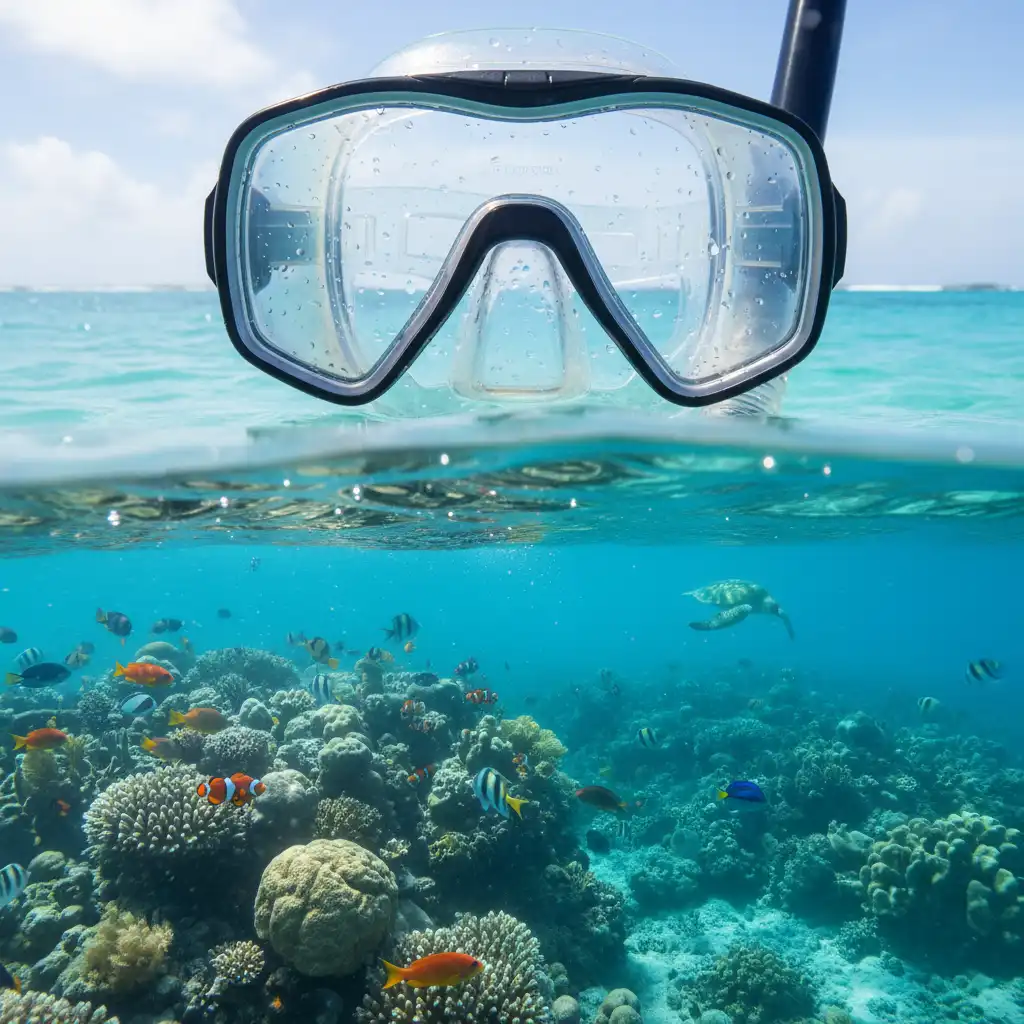 Split view of clear water visibility at Goat Island