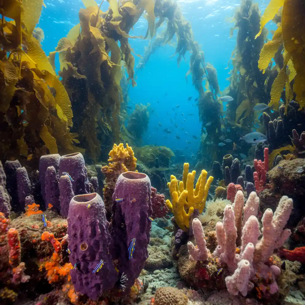 Colorful sponge gardens and kelp forests found at advanced dive sites near Leigh